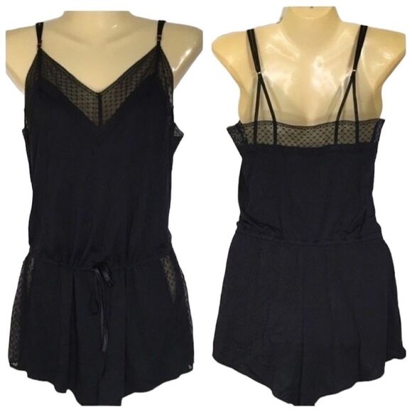 NWT VICTORIA'S SECRET SHEER TRIM BLACK ROMPER PJ LOUNGEWEAR SMALL‎ - Picture 1 of 9